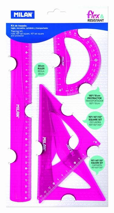 GEOMETRIJSKI SET PINK (RAVNALO,2 TROKUTA,KUTOMJER) 359801P MILAN