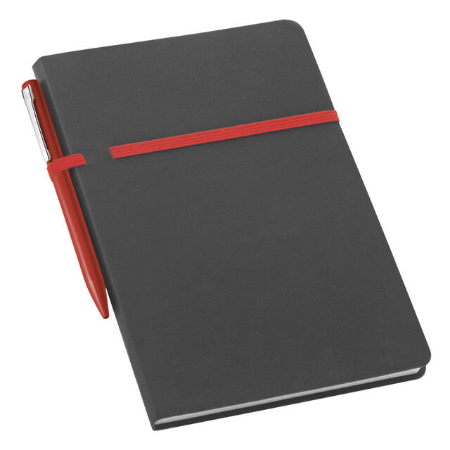 Notes A5 sa gumicom za zatvaranje i kemijskom olovkom.